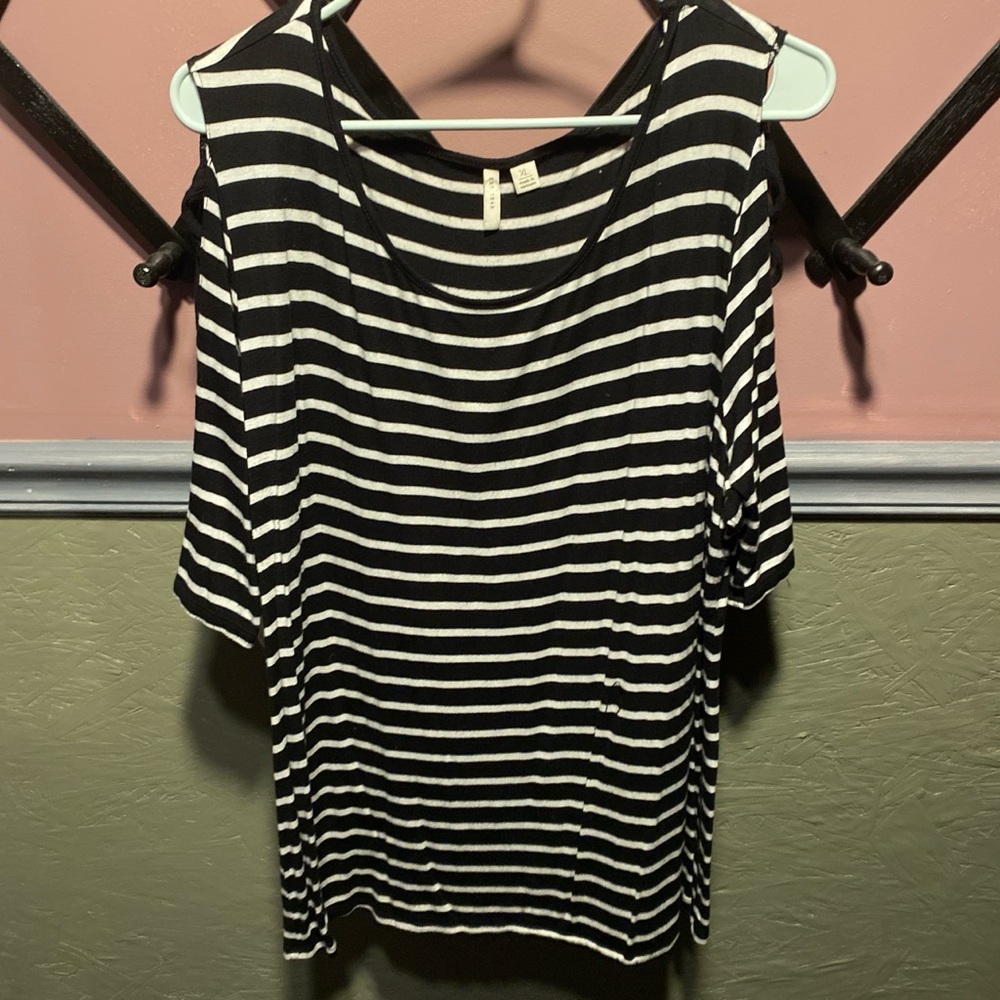 Cato Black and White Striped Top